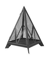 Sunnydaze Decor Majestic Pyramid Heavy-Duty Steel Mesh Outdoor Fire Pit - Includes Protective Cover and Poker - Powder-Coated Black Finish