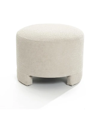 LuxenHome Upholstered Cream Modern Round Ottoman