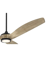 Casa Vieja 60" La Jolla Surf Farmhouse Rustic Country Indoor Ceiling Fan 3 Blade Led Light Remote Control Matte Black Finish Oak Finish Blades Bedroom