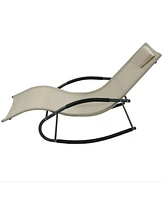 Sunnydaze Decor Outdoor Rocking Wave Lounger with Pillow, Patio and Lawn Lounge Chair Rocker, Beige, Set of 2