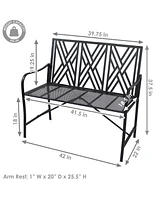 Sunnydaze Decor 2-Person Outdoor Garden Bench - Geometric Lattice Iron Patio Bench - Black - 42" W