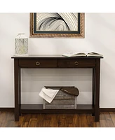 Console Table for Entryway with Drawers - 31" H Solid Pine Sofa Table with Shelf for Living Room - Dark Brown