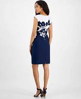Connected Women's Scuba-Crepe Cap-Sleeve Sheath Dress