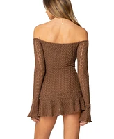 Edikted Womens Mya Off Shoulder Textured Mini Dress