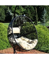 Sunnydaze Decor Jackson Resin Wicker Hanging Egg Chair - 265-Pound Weight Capacity Removable Cream Polyester Cushions