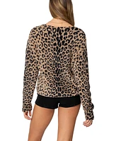 Edikted Women's Leopard Printed V Neck Cardigan