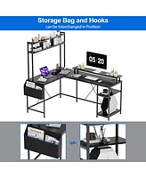 gaomon Reversible L Shaped Computer Desk with Hutch