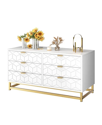 gaomon 6 Drawer Dresser for Bedroom, Wood Chest of Drawers with Metal Legs, Modern Storage Dresser Chest Cabinet Organizer, Large Dresser for Hallway