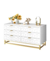 gaomon 6 Drawer Dresser for Bedroom, Wood Chest of Drawers with Metal Legs, Modern Storage Dresser Chest Cabinet Organizer, Large Dresser for Hallway