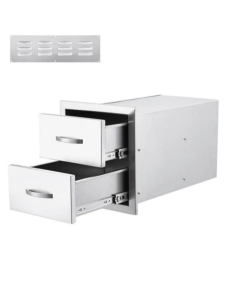 gaomon Outdoor Kitchen Drawers, Stainless Steel Flush Mount Double Bbq Storage Drawers, 14W x 23D x 15H Inches Built-in Access Drawers with Venting Pa