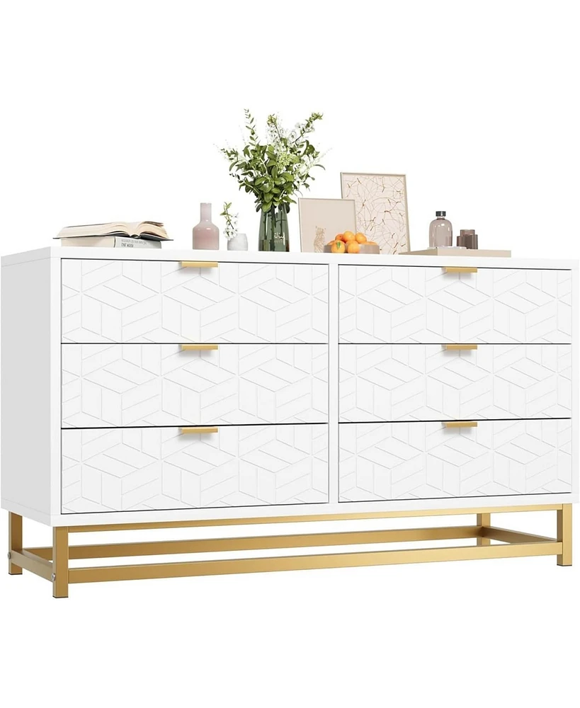 gaomon 6 Drawer Dresser for Bedroom, 53.5” Large Dresser with Metal Legs, Modern Dresser Chest Organizer with Wide Storage