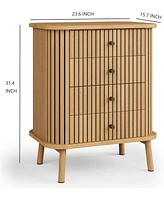 gaomon 4 Drawer Dressers, Chest of Drawers for Bedroom, Nightstand, Spacious Storage Boho Wicker Dresser with Matte Black Handles and Wood Legs for Li