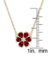 Garnet (1/2 ct. t.w.) & Lab Grown White Sapphire (1/20 ct. t.w.) Flower 18" Pendant Necklace in 14K Gold-Plated Sterling Silver