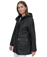 Dkny Petite Hooded Zip-Front Water-Resistant Raincoat