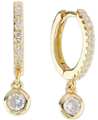 Cubic Zirconia Charm Huggie Hoop Earrings (3/8 ct. t.w.) in 14k Gold over Sterling Silver