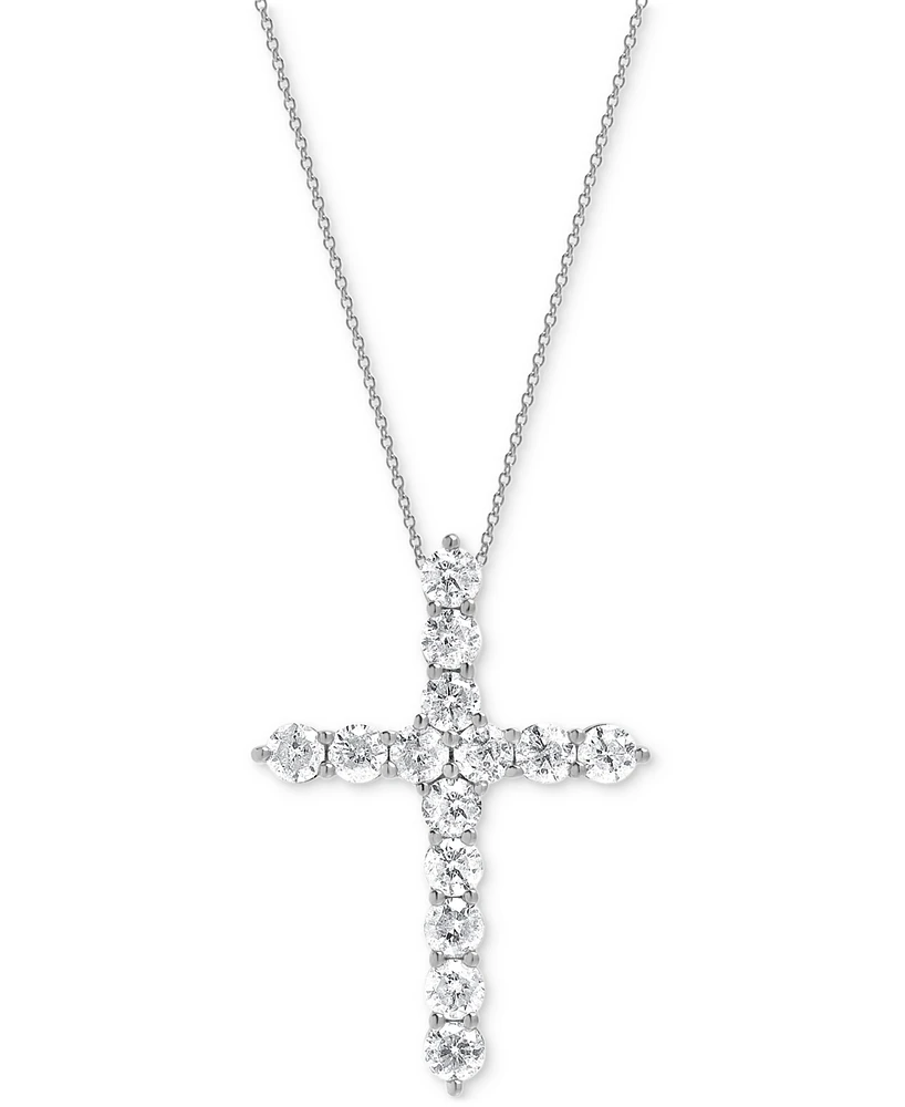 Diamond Cross Pendant Necklace (2 ct. t.w.) in 14k White Gold, 16" + 2" chain extender