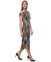 Dkny Women's Asymmetric-Neck Ruched Mesh Dress