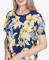 Alfred Dunner Women's Floral Braided Crew Neck Top