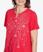 Alfred Dunner Women's Dazzling Shooting Stars Top with Beaded Split Neck