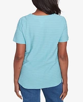 Alfred Dunner Women's Classic Solid Textured Short Sleeve Top