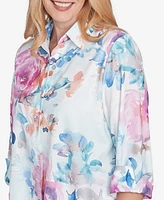 Alfred Dunner Women's Classic Floral Watercolor Button Down Top