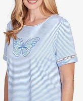 Alfred Dunner Women's Classic Striped Butterfly Short Sleeve Top