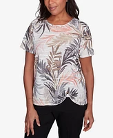 Alfred Dunner Women's Warm Palm Tree Short Sleeve Top