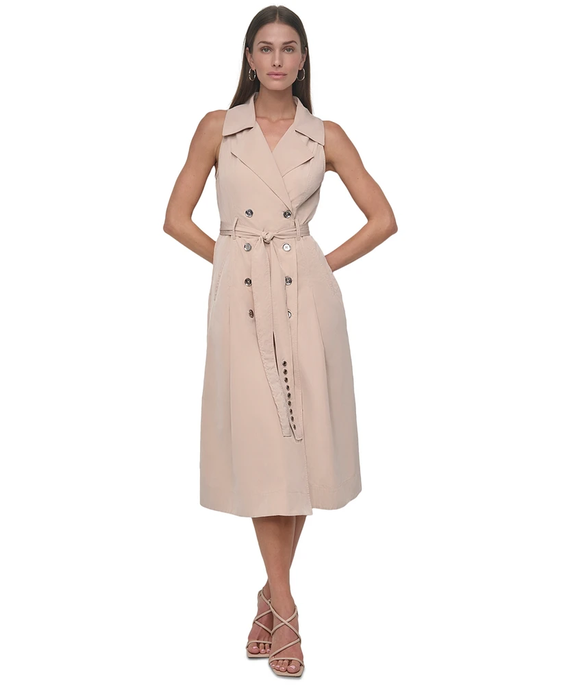Dkny Women's Collared Belted Fit & Flare Sleeveless Dress