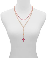 Guess Color Stone & Imitation Pearl Cross Layered Lariat Necklace, 24" + 2" extender