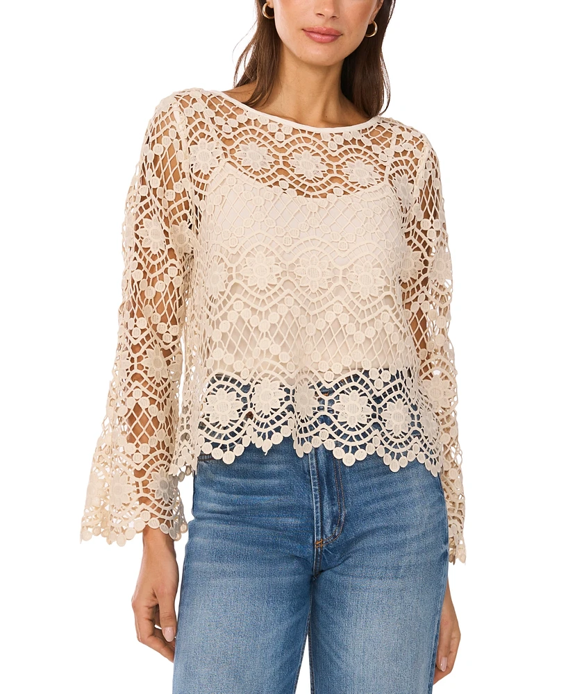 Vince Camuto Women's Lace Boat-Neck Flare-Sleeve Top