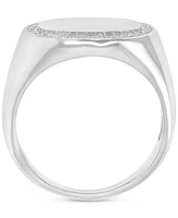 Cubic Zirconia Oval Halo Polished Signet Ring Sterling Silver