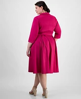 Alex Evenings Plus Notched Collar 3/4-Sleeve Shirtdress
