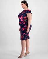 Alex Evenings Plus Floral Print Off-The-Shoulder Sheath Dress