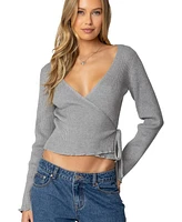 Edikted Womens Paden Ribbed Knit Wrap Top
