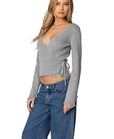 Edikted Womens Paden Ribbed Knit Wrap Top