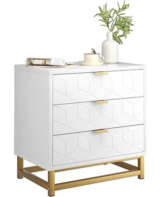 gaomon 3 Drawer Dresser for Bedroom, Wood Chest of Drawers with Metal Legs, Modern Storage Dresser Chest Cabinet Organizer, Large Dresser for Hallway