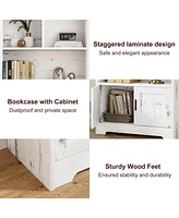 gaomon White Bookcase with Doors Modern Bookshelf with Led Lights