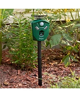 Sunnydaze Decor 360° Solar-Powered Ultrasonic Animal Repeller with Mounting Pole - Solar Power or Usb - 3 Pir Motion Sensors