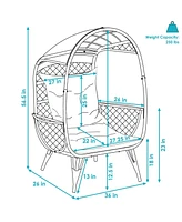 Shaded Comfort Wicker Outdoor Egg Chair - Polyester Cushion and Steel Frame- 250-Pound Weight Capacity