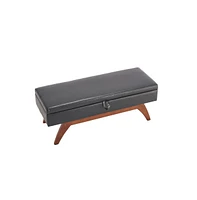 The Pop Home Faux Leather Storage Bench, Bed End Stool with Hidden Storage, Upholstered Ottoman Solid Wood Legs-The