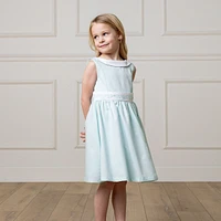 Hope & Henry Little Girls Heirloom Organic Round Collar Sateen Party Dress with Embroidered Sash