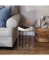 17.75-Inch H Indoor Wire End Table with Faux Woodgrain Mdf Tabletop - For Living Room, Bedroom, or Office - Cream