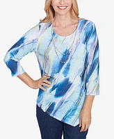 Alfred Dunner Petite Classics Diagonal Brushstroke Top with Necklace