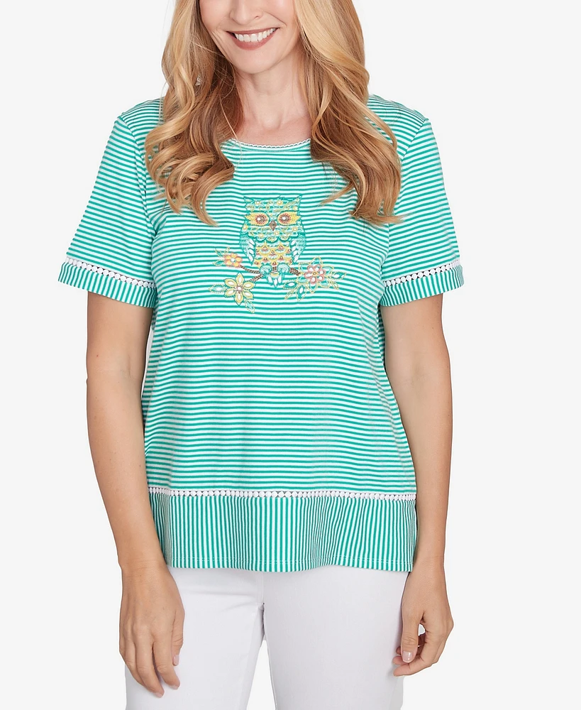 Alfred Dunner Petite Classics Owl Knit Striped T-Shirt