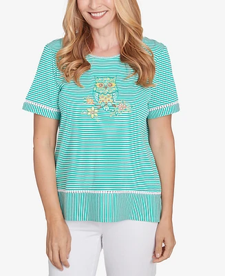 Alfred Dunner Petite Classics Owl Knit Striped T-Shirt