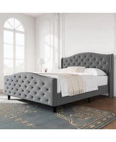gaomon Queen Size Velvet Platform Bed Frame w/Headboard and Footboard Upholstered Bed Frames