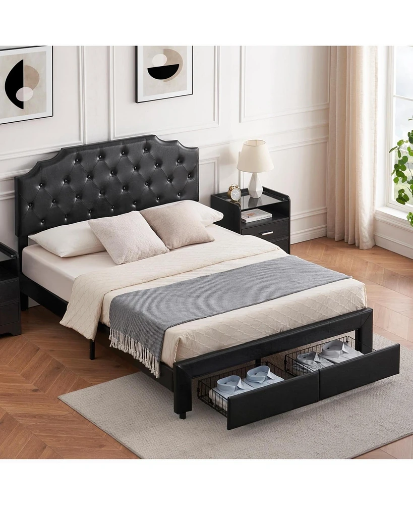 gaomon Queen Size Bed Frame Queen Bed Frame with Headboard with 2 Storage Drawers