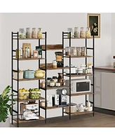 gaomon Bookshelf 5 Tiers with 4 Hooks, Triple 5 Tier Bookshelf,Bookcase Large Industrial Bookcase