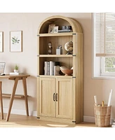gaomon Bookcase with Doors Arched Bookshelf 71.65in Tall Bookcase Farmhouse Cabinet