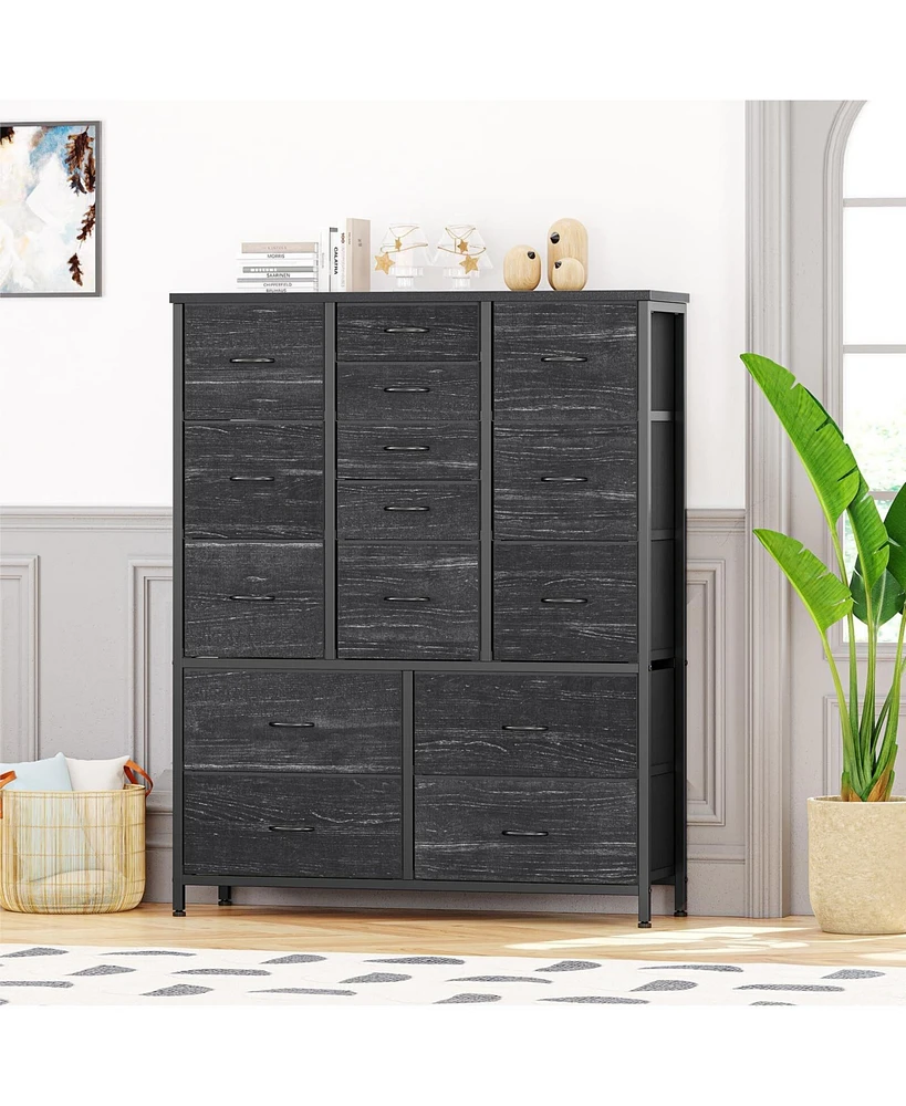 gaomon 15 Drawers Fabric Dresser for Bedroom, Tall Vertical Storage Dresser & Chests of Drawers, Storage Drawer Organizer w/Metal Frame